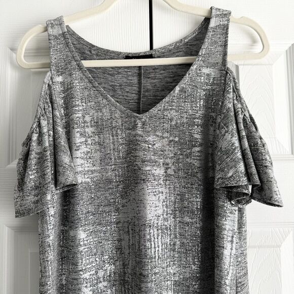 S. Levine Dress Size SSilver Metallic Foil Cold-Shoulder Mini - Picture 5 of 8